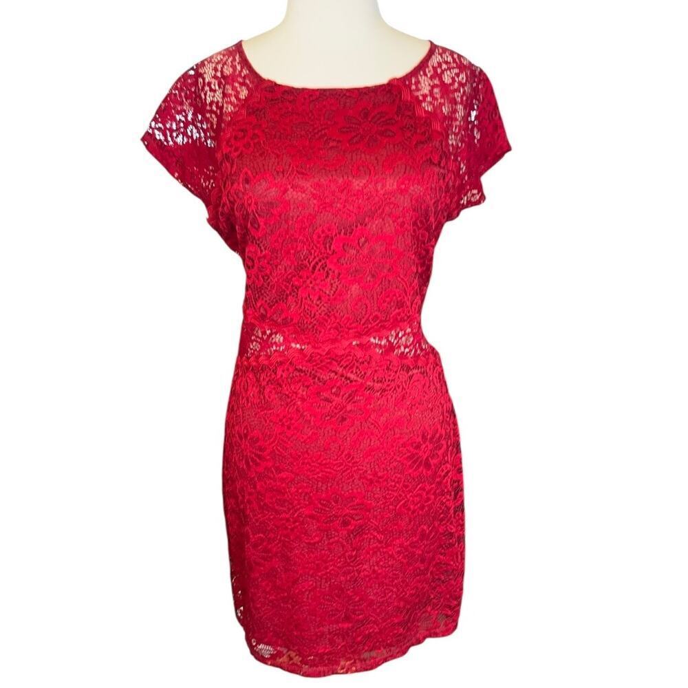 Vintage Coquette BCX Red Lace Bodycon Cocktail Formal Wedding Guest Size 15